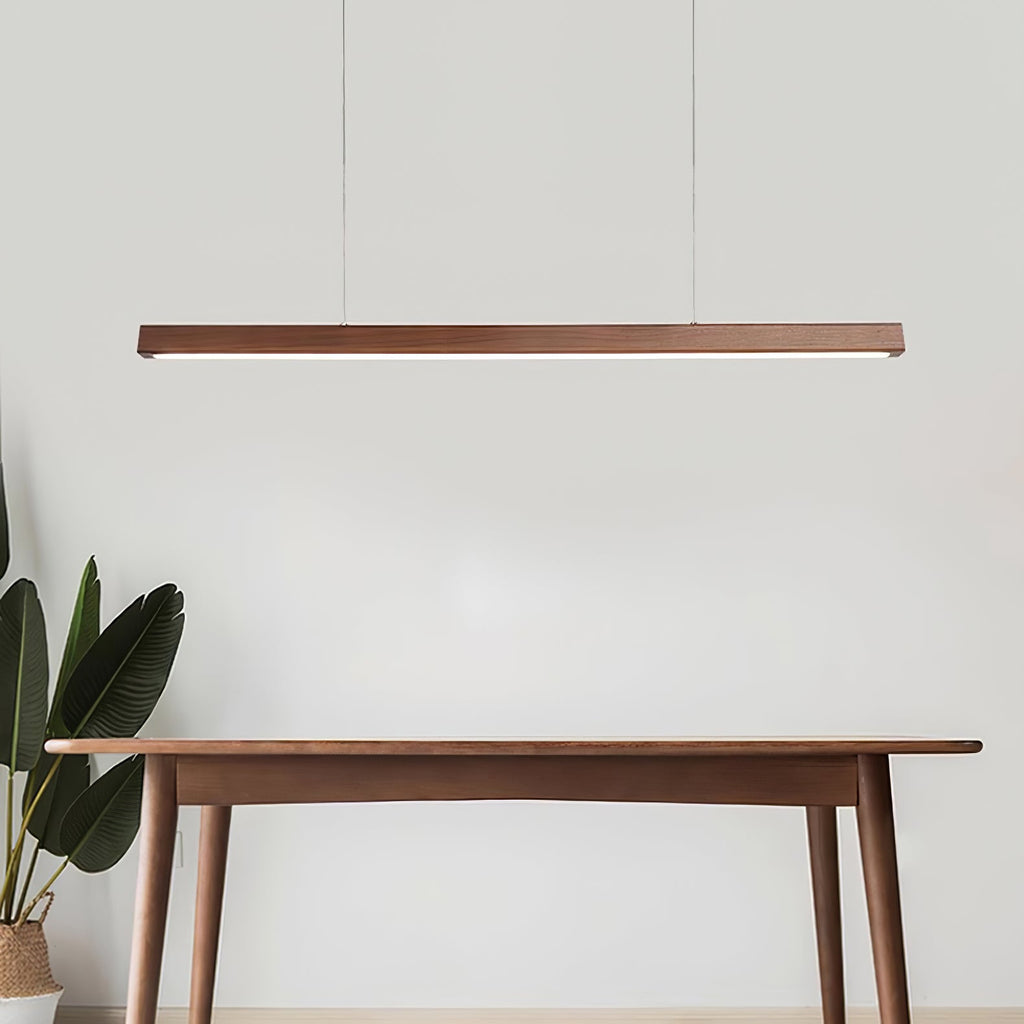 Linear Wood Pendant Light - Modern Organic Hanging Bar for Kitchen Island & Dining Table