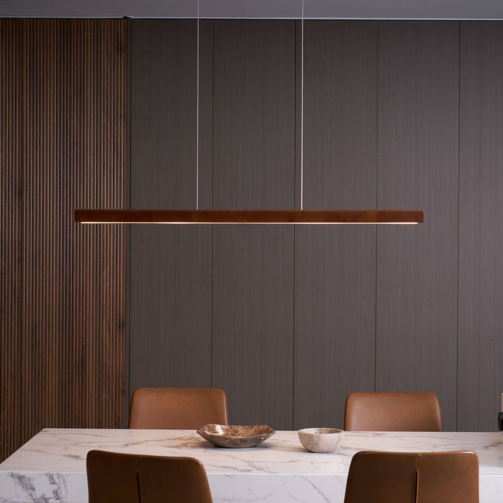 Linear Wood Pendant Light - Modern Organic Hanging Bar for Kitchen Island & Dining Table