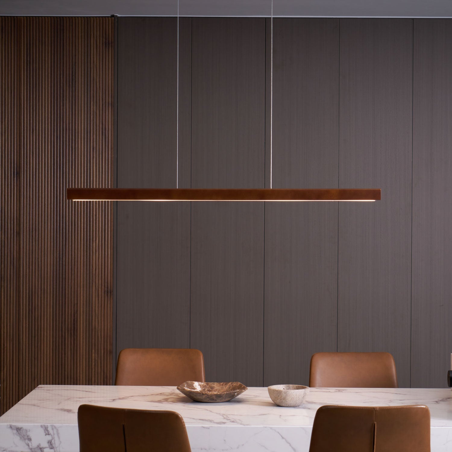 Linear Wood Pendant Light - Modern Organic Hanging Bar for Kitchen Island & Dining Table