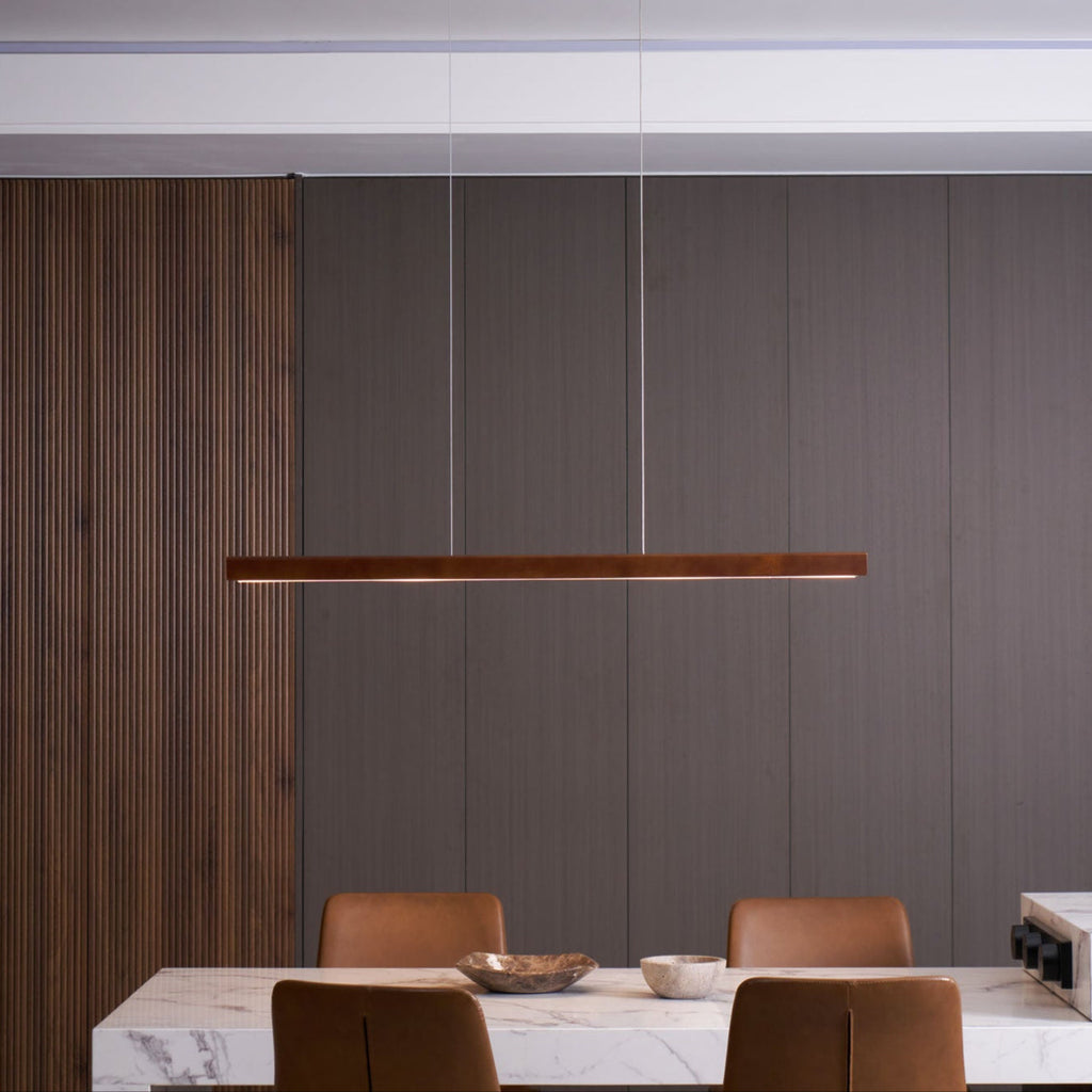 Linear Wood Pendant Light - Modern Organic Hanging Bar for Kitchen Island & Dining Table