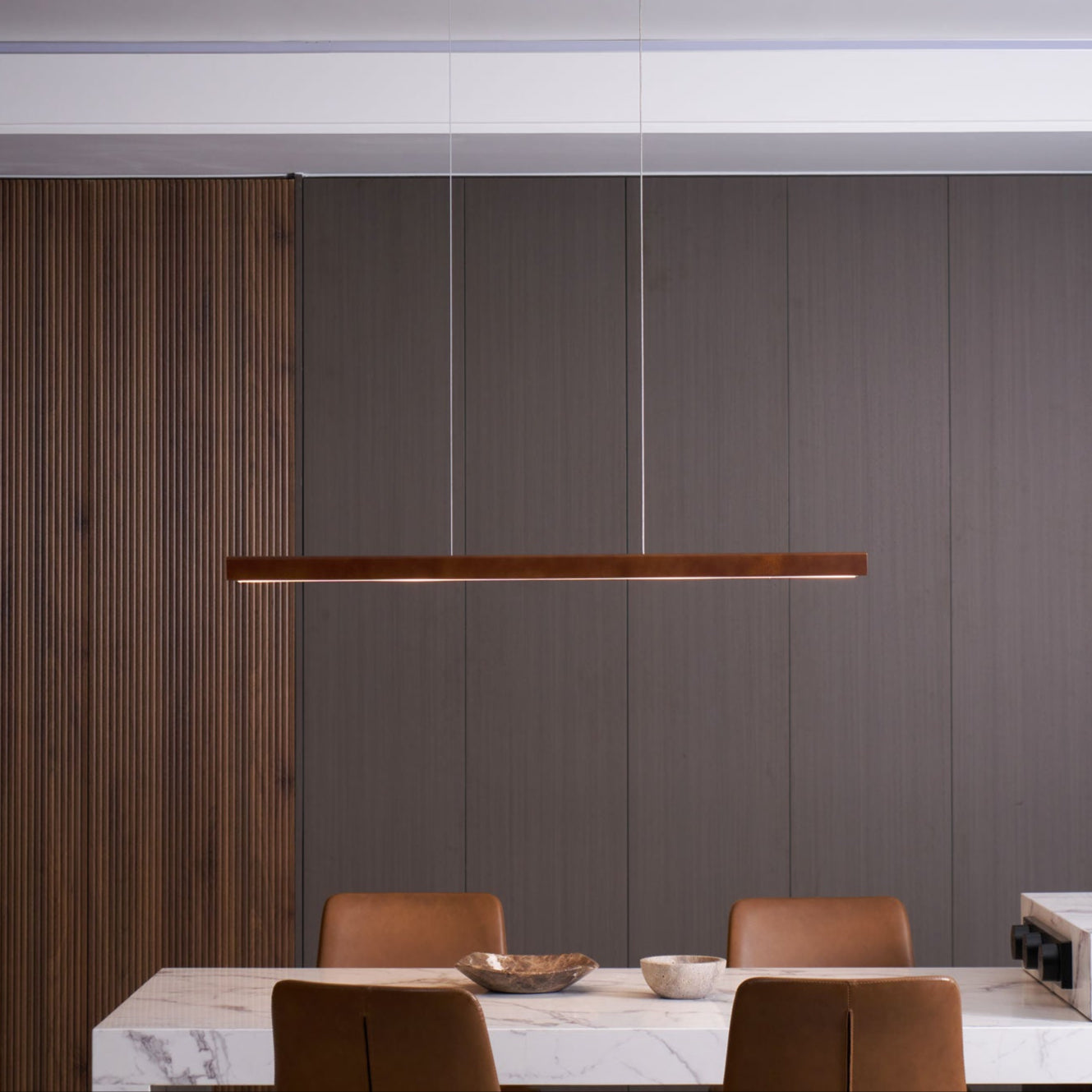Linear Wood Pendant Light - Modern Organic Hanging Bar for Kitchen Island & Dining Table