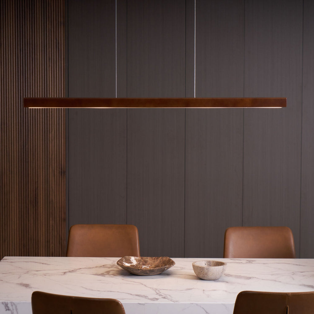 Linear Wood Pendant Light - Modern Organic Hanging Bar for Kitchen Island & Dining Table