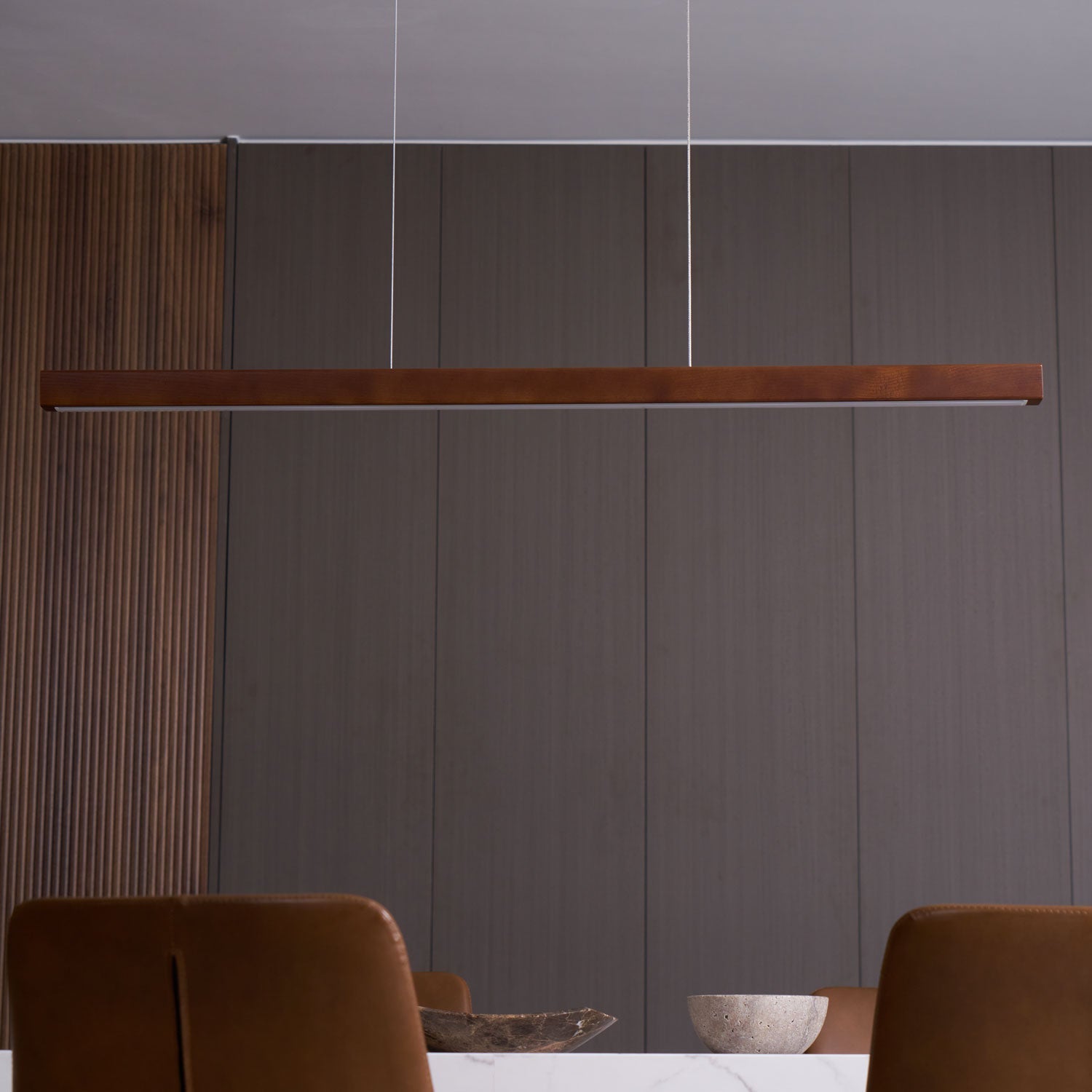 Linear Wood Pendant Light - Modern Organic Hanging Bar for Kitchen Island & Dining Table
