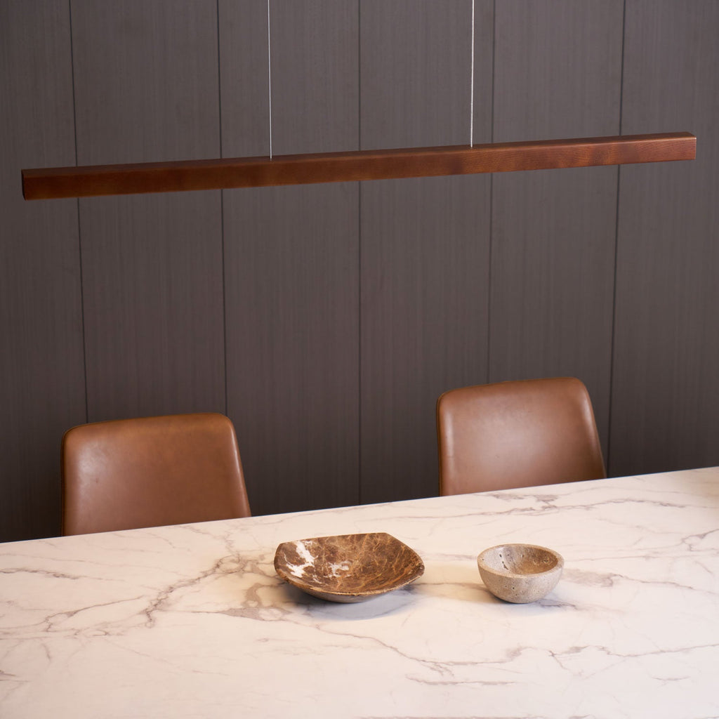 Linear Wood Pendant Light - Modern Organic Hanging Bar for Kitchen Island & Dining Table