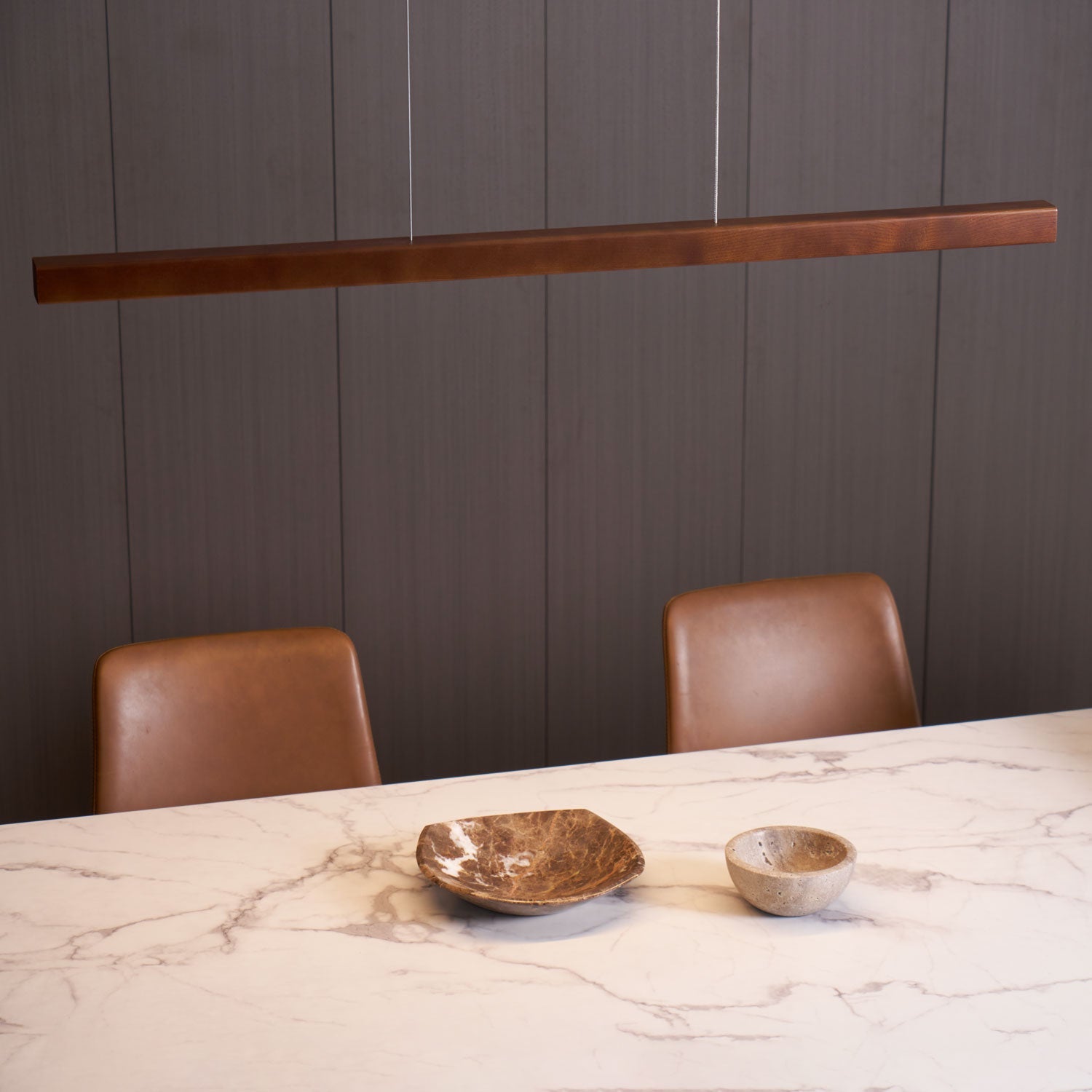 Linear Wood Pendant Light - Modern Organic Hanging Bar for Kitchen Island & Dining Table