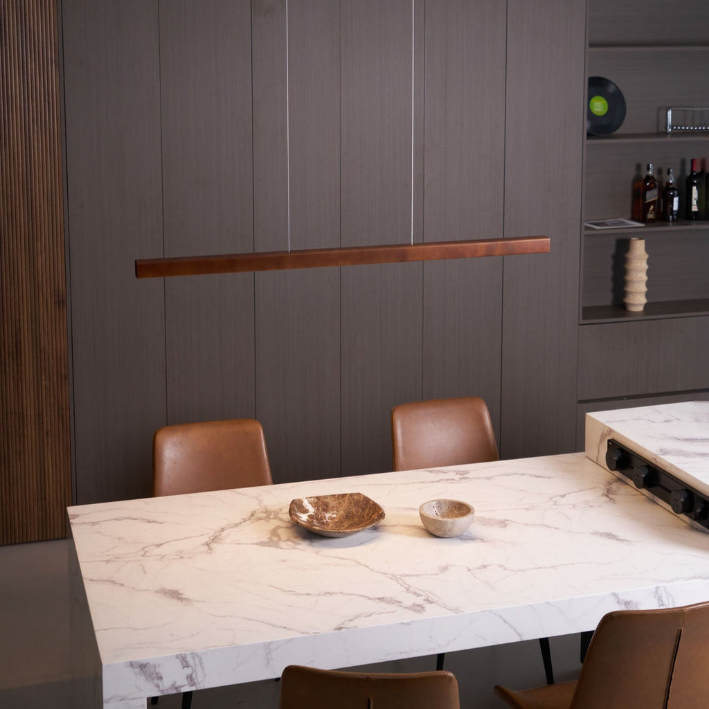 Linear Wood Pendant Light - Modern Organic Hanging Bar for Kitchen Island & Dining Table