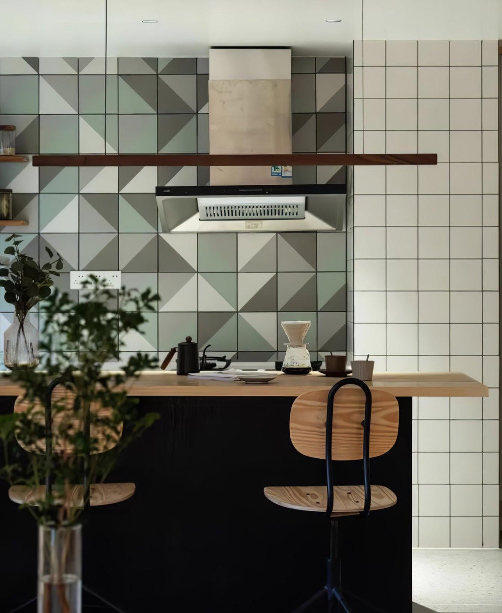 Linear Wood Pendant Light - Modern Organic Hanging Bar for Kitchen Island & Dining Table