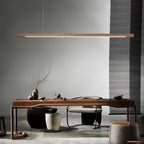 Linear Wood Pendant Light - Modern Organic Hanging Bar for Kitchen Island & Dining Table
