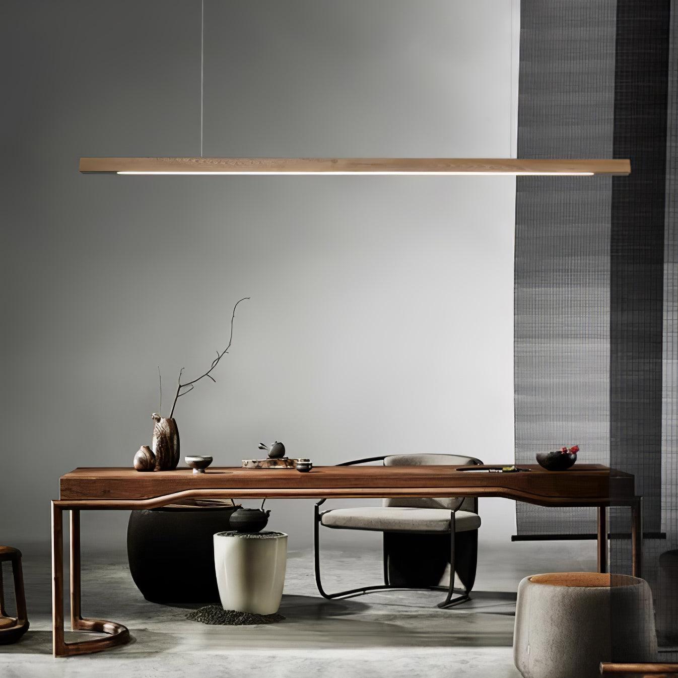 Linear Wood Pendant Light - Modern Organic Hanging Bar for Kitchen Island & Dining Table