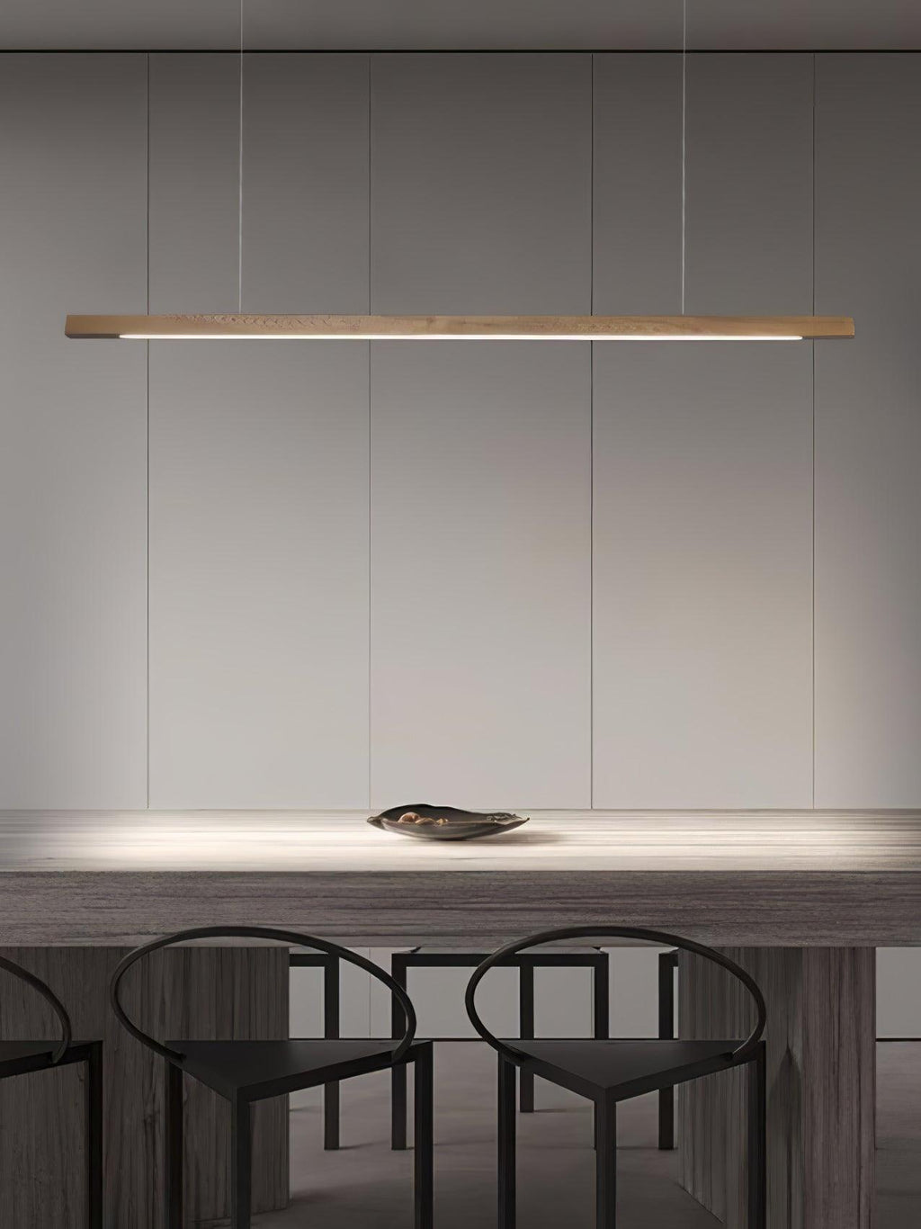 Linear Wood Pendant Light - Modern Organic Hanging Bar for Kitchen Island & Dining Table