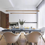 Linear Wood Pendant Light - Modern Organic Hanging Bar for Kitchen Island & Dining Table