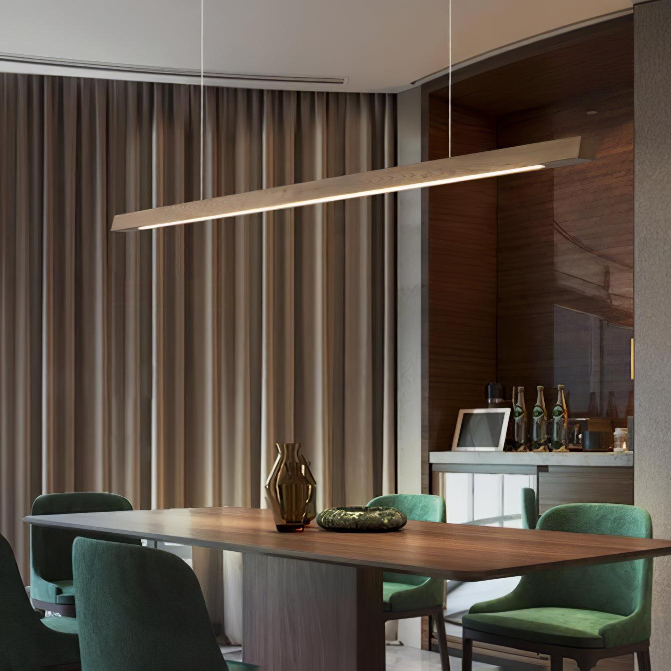 Linear Wood Pendant Light - Modern Organic Hanging Bar for Kitchen Island & Dining Table