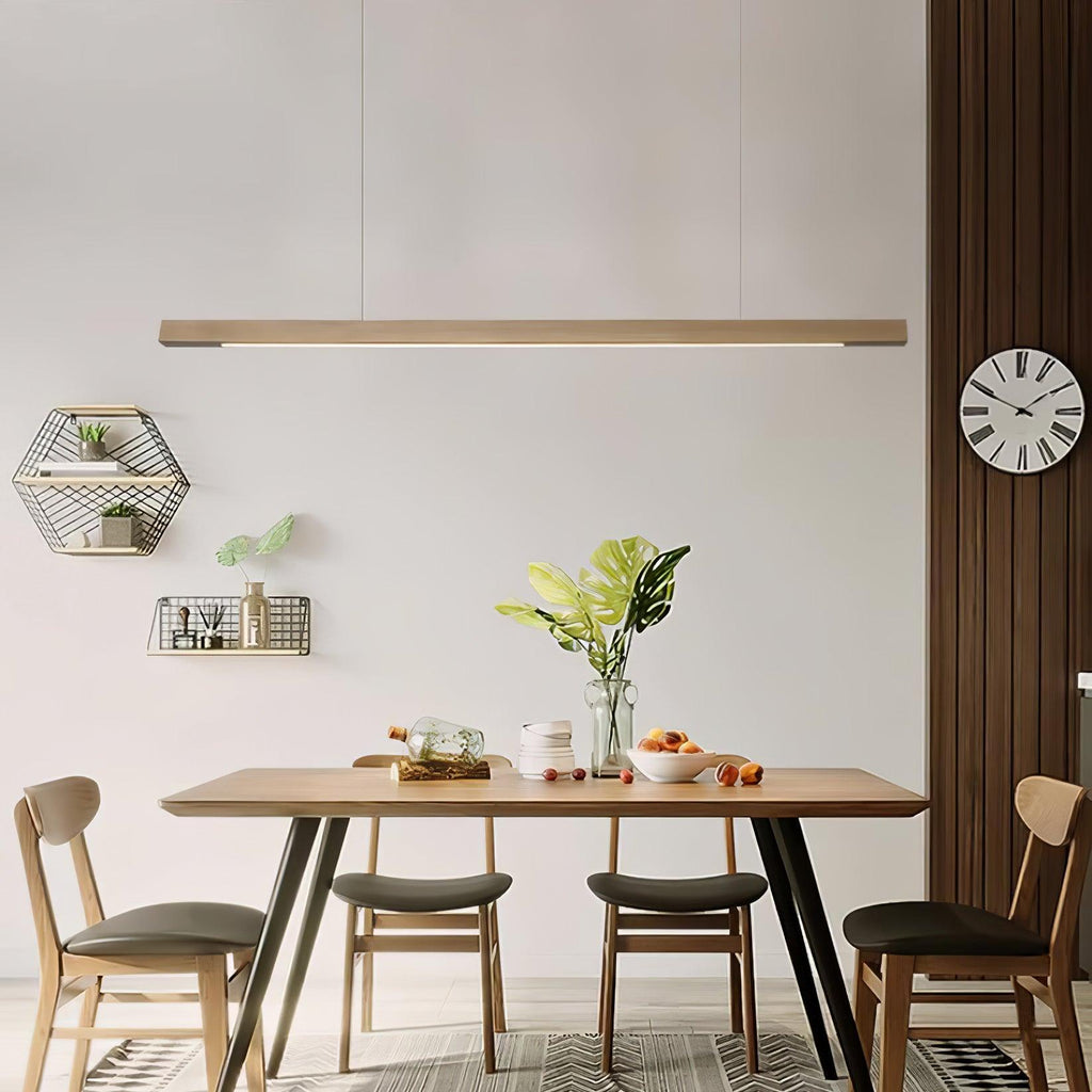 Linear Wood Pendant Light - Modern Organic Hanging Bar for Kitchen Island & Dining Table