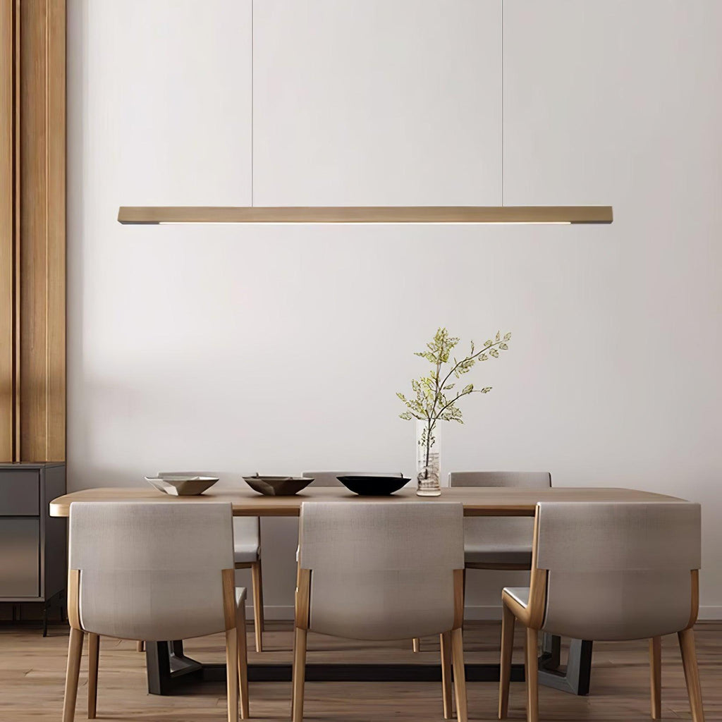Linear Wood Pendant Light - Modern Organic Hanging Bar for Kitchen Island & Dining Table