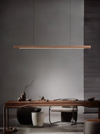 Linear Wood Pendant Light - Modern Organic Hanging Bar for Kitchen Island & Dining Table
