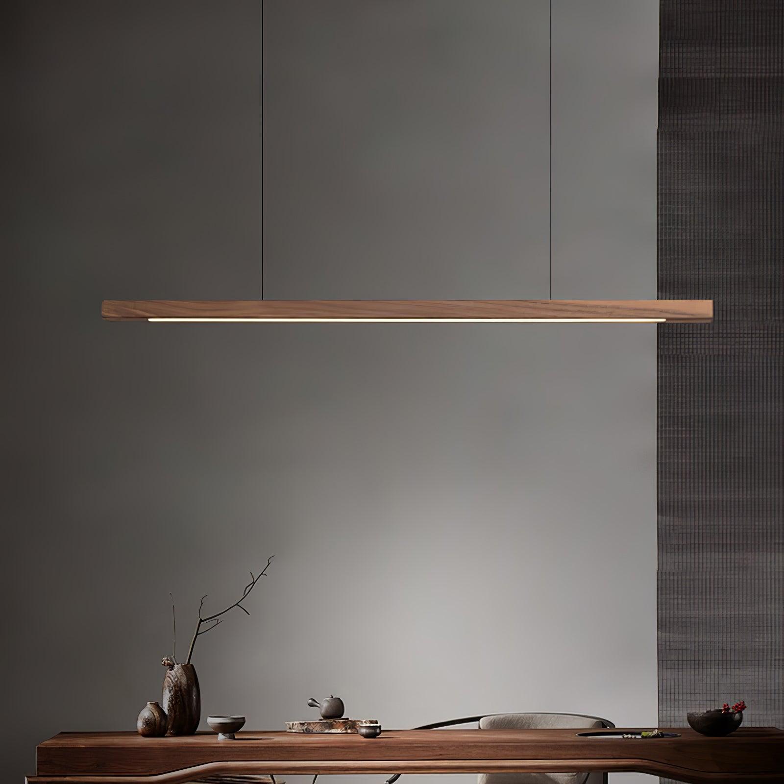Linear Wood Pendant Light - Modern Organic Hanging Bar for Kitchen Island & Dining Table