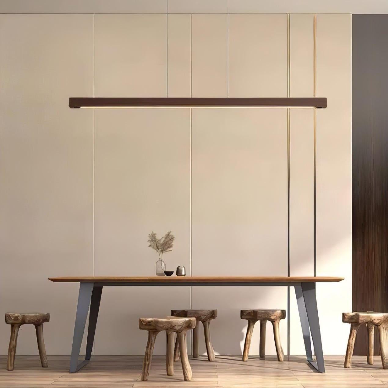 Linear Wood Pendant Light - Modern Organic Hanging Bar for Kitchen Island & Dining Table