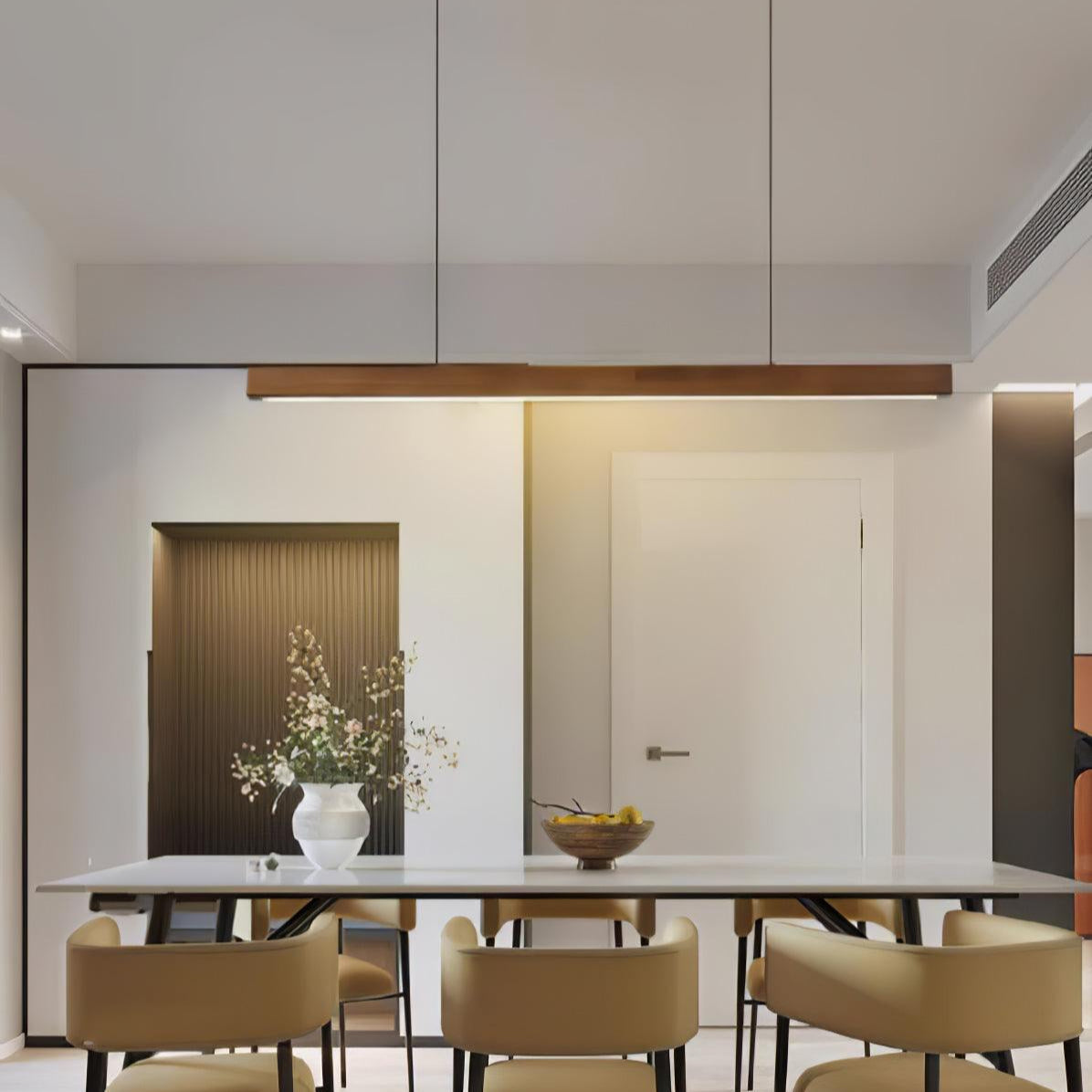 Linear Wood Pendant Light - Modern Organic Hanging Bar for Kitchen Island & Dining Table