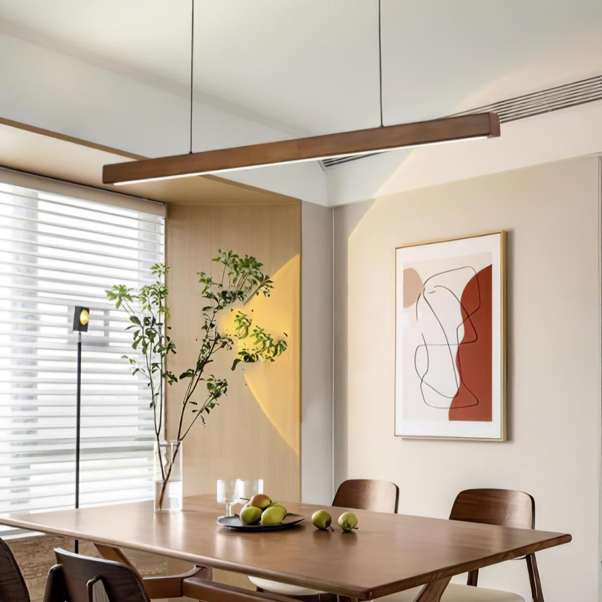 Linear Wood Pendant Light - Modern Organic Hanging Bar for Kitchen Island & Dining Table
