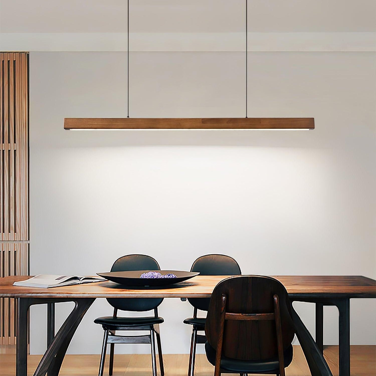 Linear Wood Pendant Light - Modern Organic Hanging Bar for Kitchen Island & Dining Table