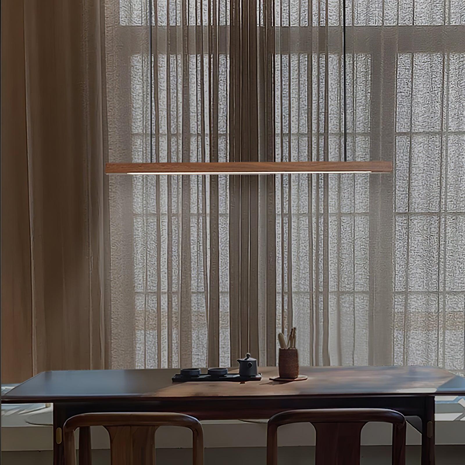 Linear Wood Pendant Light - Modern Organic Hanging Bar for Kitchen Island & Dining Table