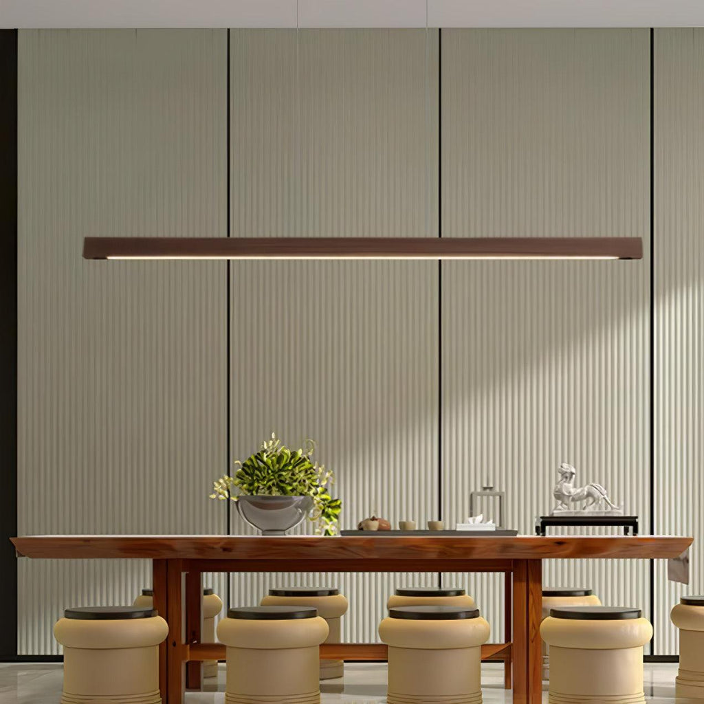 Linear Wood Pendant Light - Modern Organic Hanging Bar for Kitchen Island & Dining Table