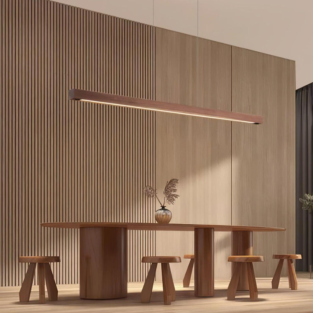 Linear Wood Pendant Light - Modern Organic Hanging Bar for Kitchen Island & Dining Table