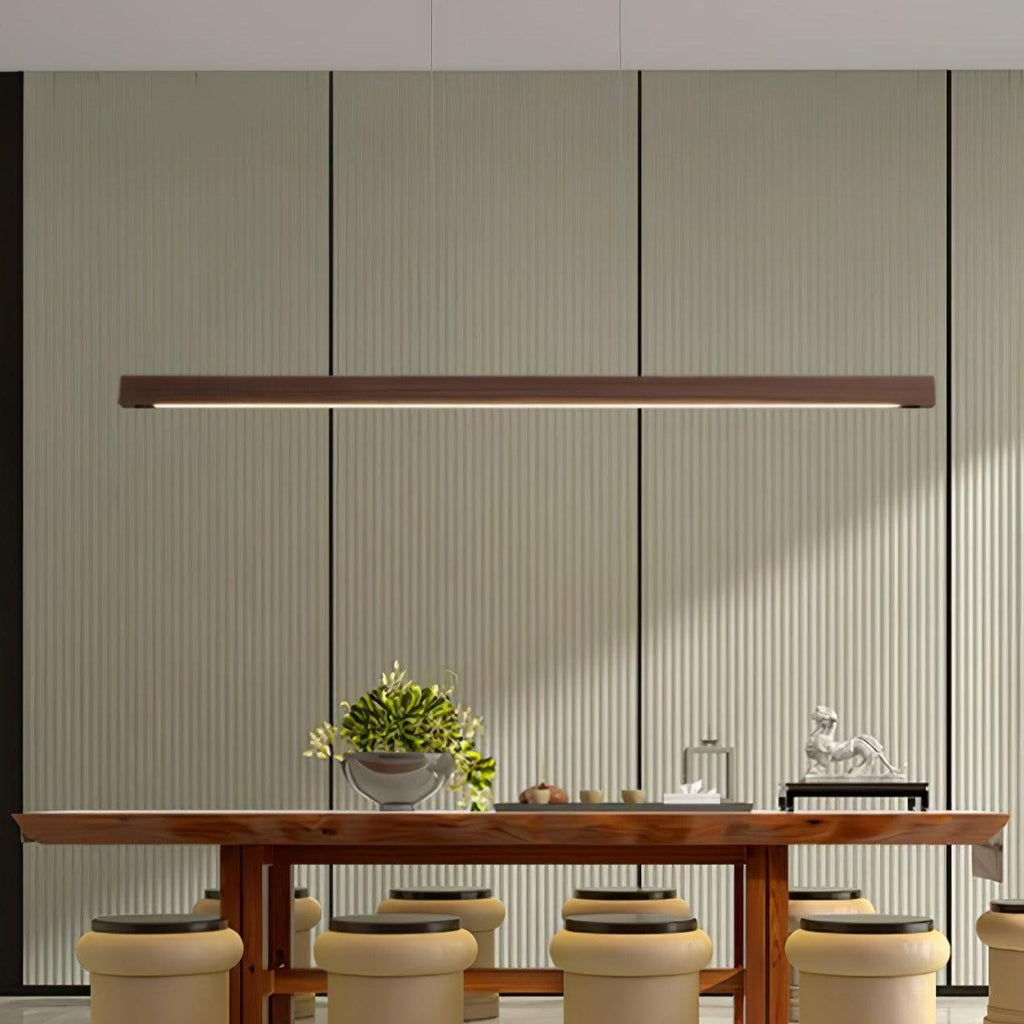 Linear Wood Pendant Light - Modern Organic Hanging Bar for Kitchen Island & Dining Table