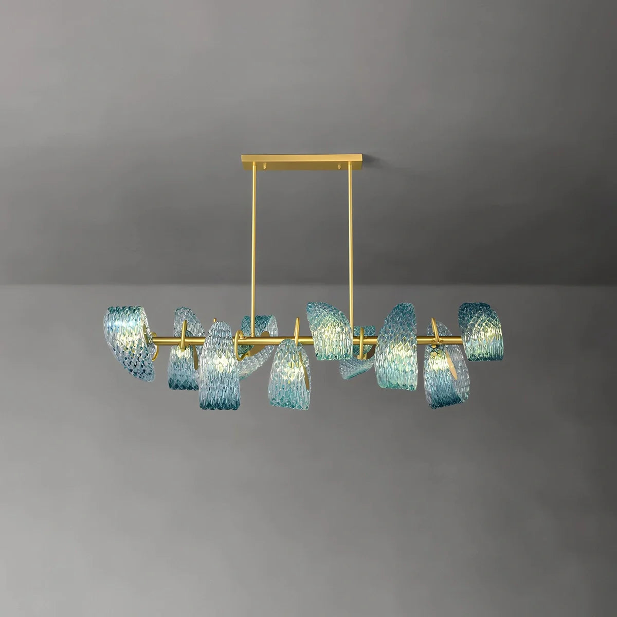blue art glass chandelier