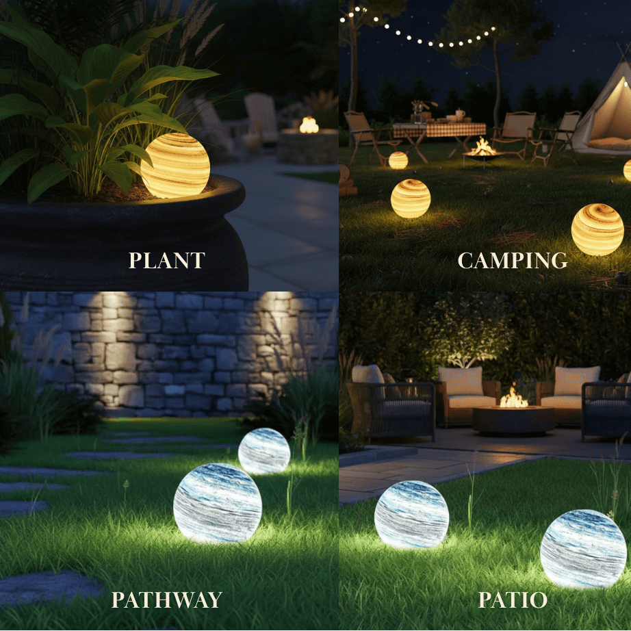 Lunara Nordic Planet Solar Outdoor Ground Lamp Metal in Blue & Yellow for Garden