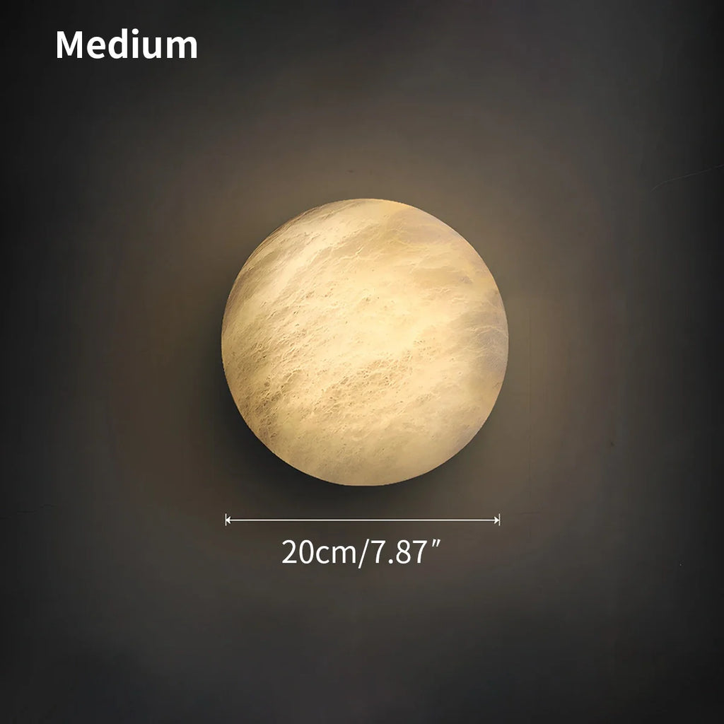 Modern Alabaster Moon Sconce - Luxury Spanish Stone Circular Wall Lamp for Bedroom & Hallway