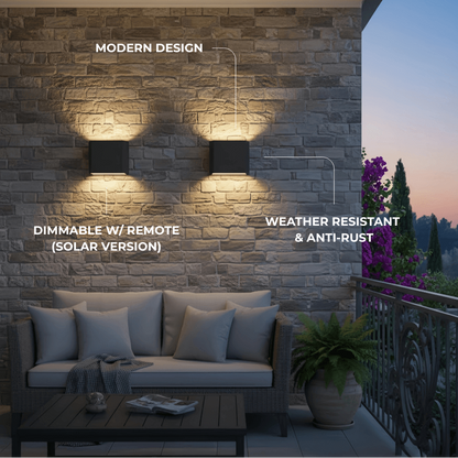 Minimalist Stainless Steel Outdoor Wall Sconce – Modern Exterior Light with Solar or Wired Power