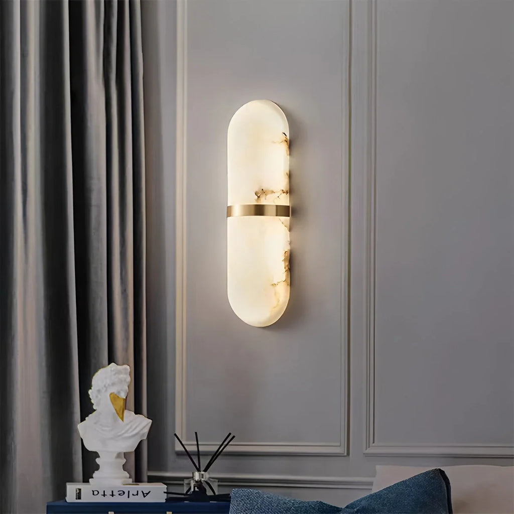 Melange Pill Sconce - Luxury Spanish Alabaster Wall Light with Natural Stone Veining
