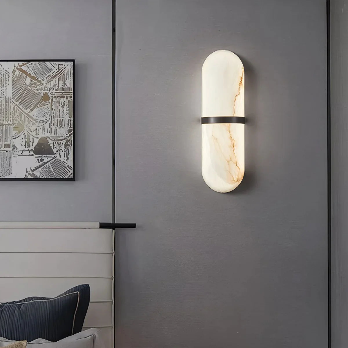 Melange Pill Sconce - Luxury Spanish Alabaster Wall Light with Natural Stone Veining