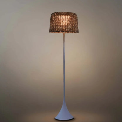 Nuvlight Vintage Rattan Solar Outdoor Floor Lamp – Black Metal Hooded Terrace
