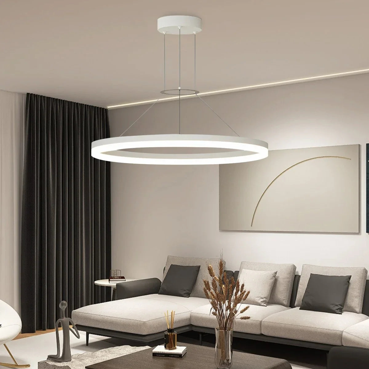 Modern Circular LED Pendant - Minimalist Halo Hanging Light for Living Room & Kitchen Island