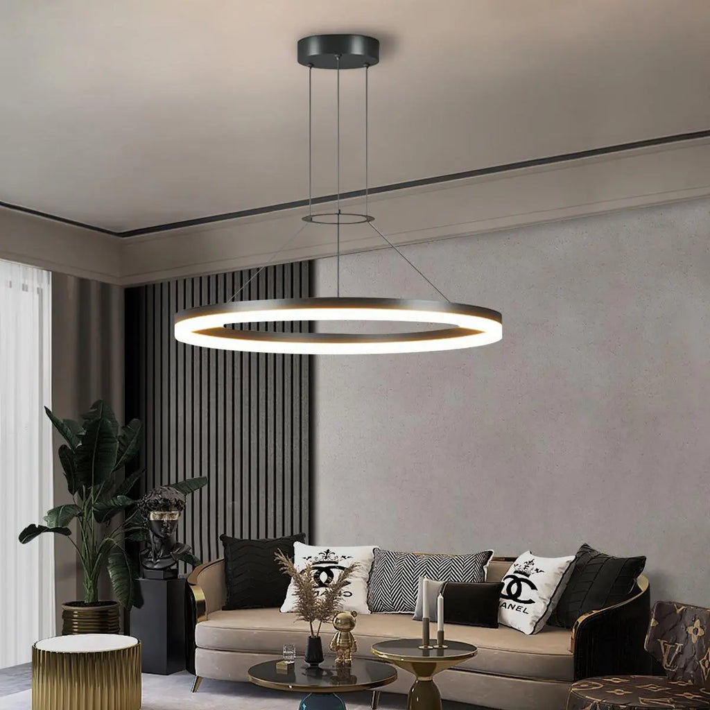 Modern Circular LED Pendant - Minimalist Halo Hanging Light for Living Room & Kitchen Island