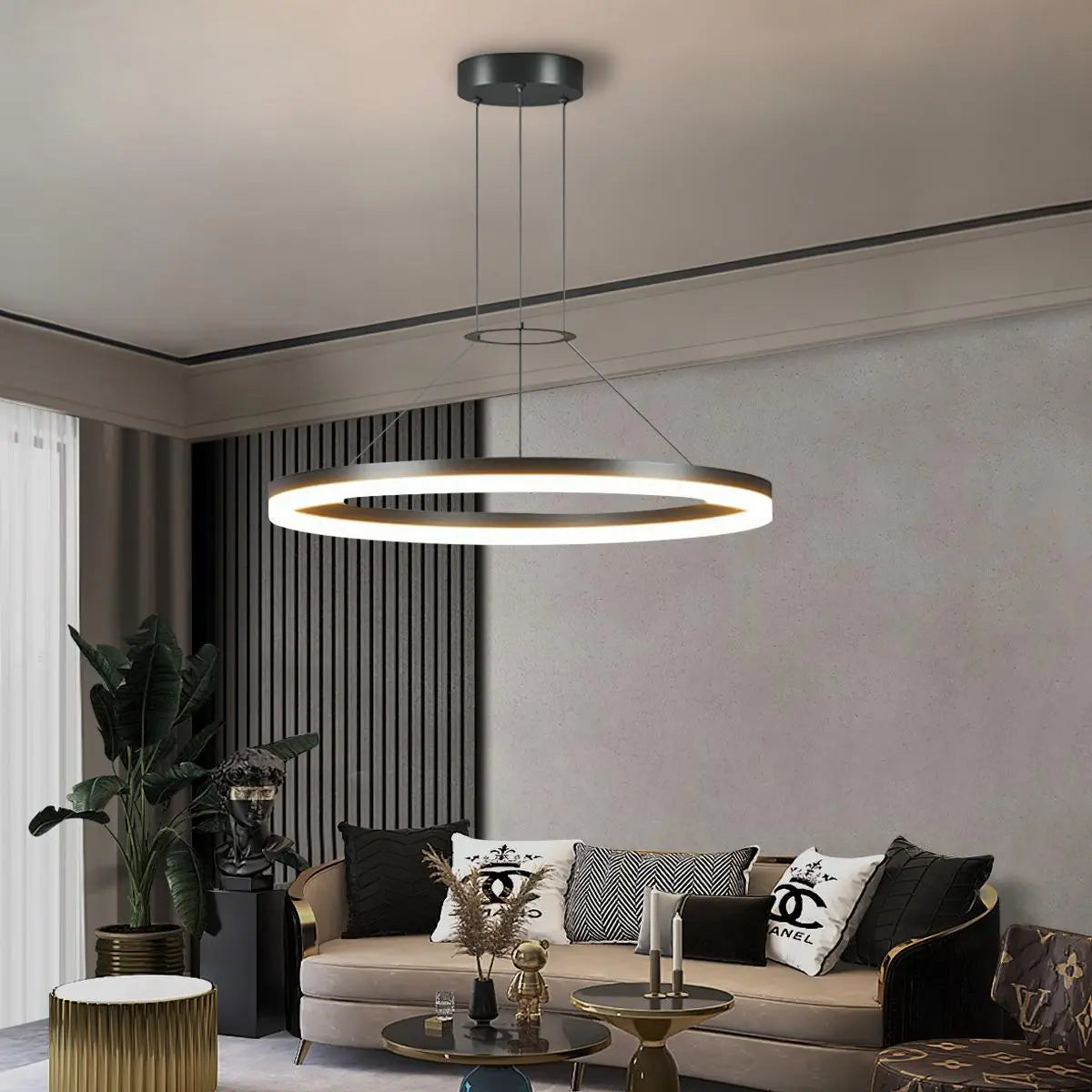 Modern Circular LED Pendant - Minimalist Halo Hanging Light for Living Room & Kitchen Island