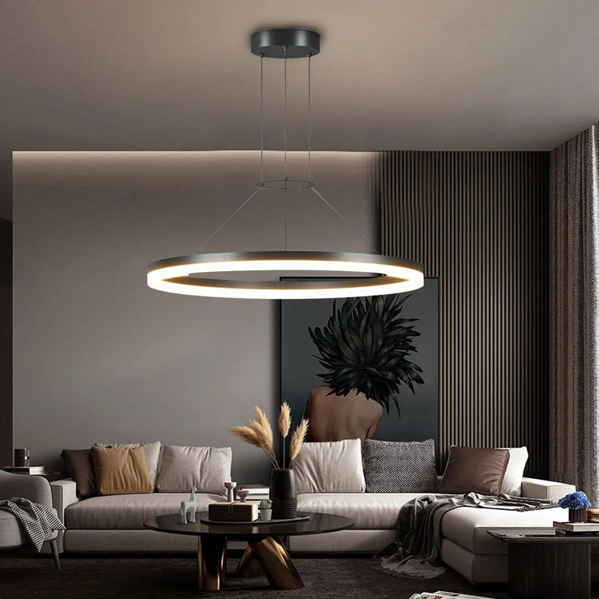 Modern Circular LED Pendant - Minimalist Halo Hanging Light for Living Room & Kitchen Island