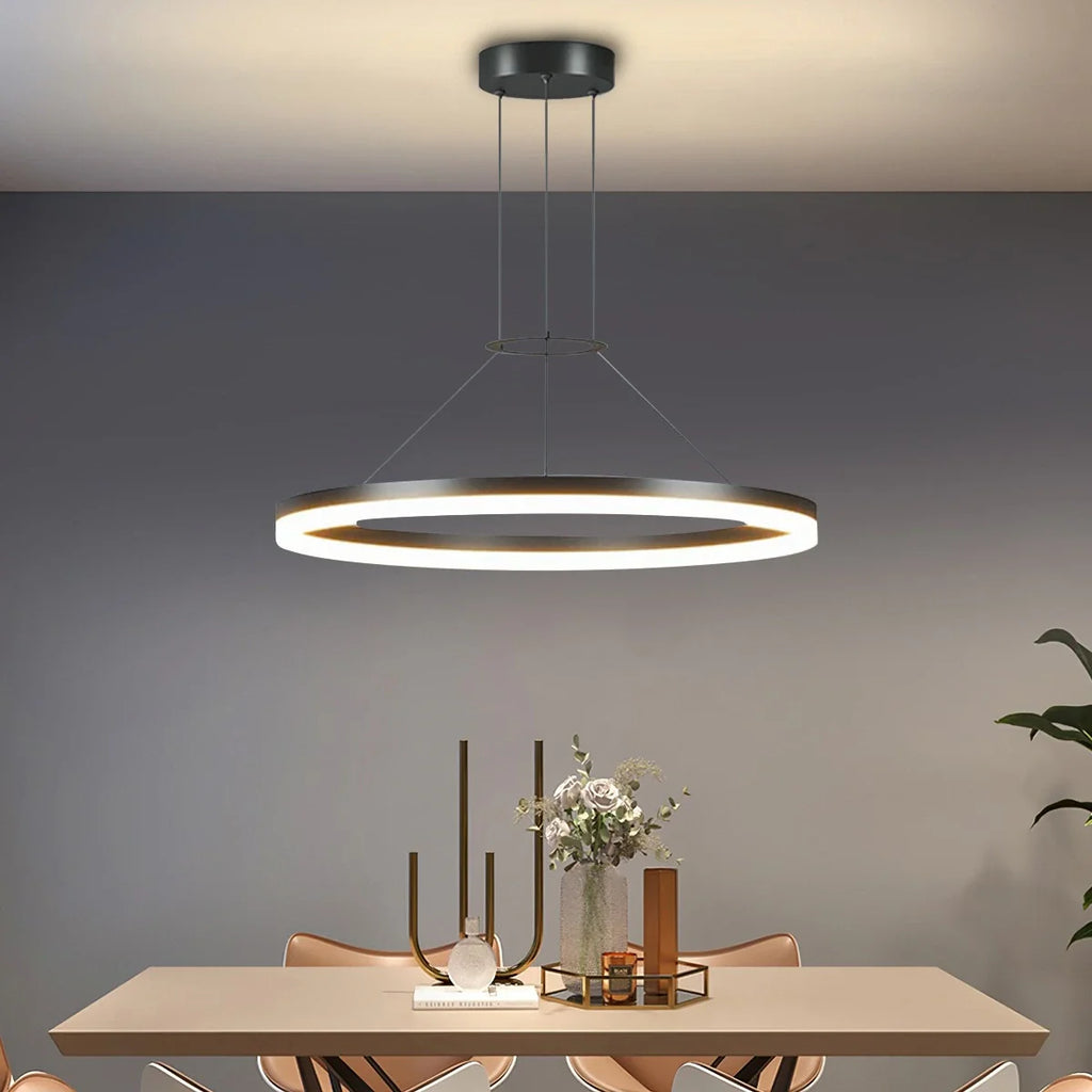 Modern Circular LED Pendant - Minimalist Halo Hanging Light for Living Room & Kitchen Island