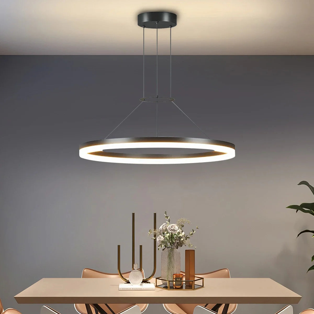 Modern Circular LED Pendant - Minimalist Halo Hanging Light for Living Room & Kitchen Island