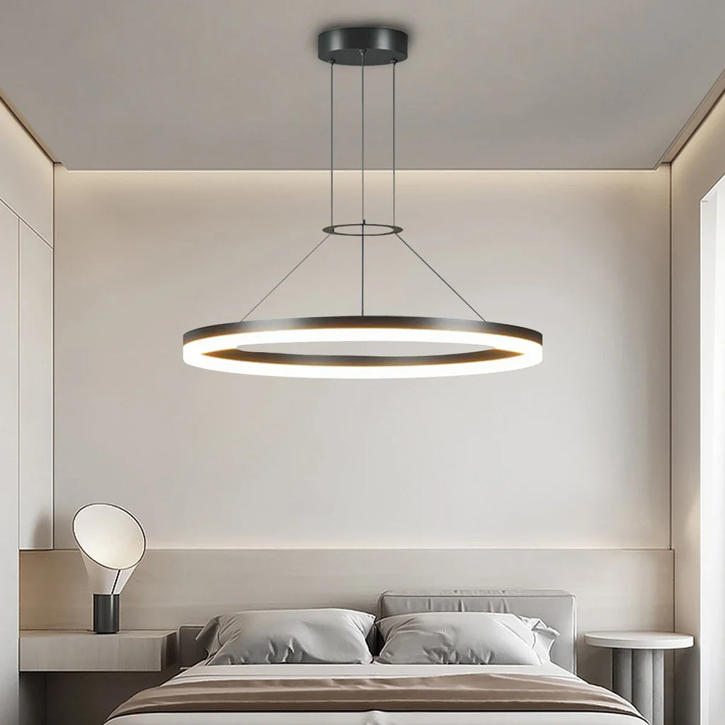 Modern Circular LED Pendant - Minimalist Halo Hanging Light for Living Room & Kitchen Island