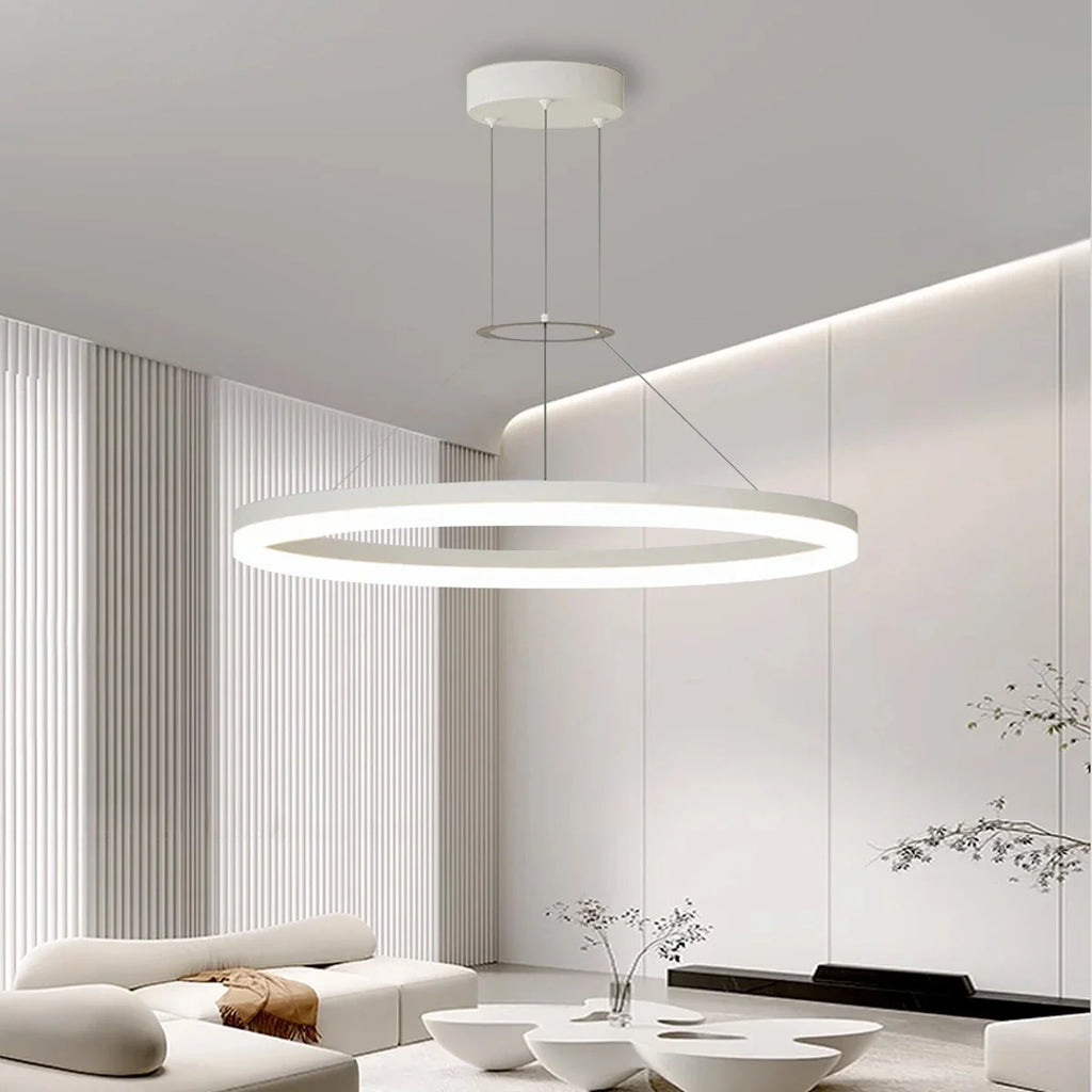 Modern Circular LED Pendant - Minimalist Halo Hanging Light for Living Room & Kitchen Island