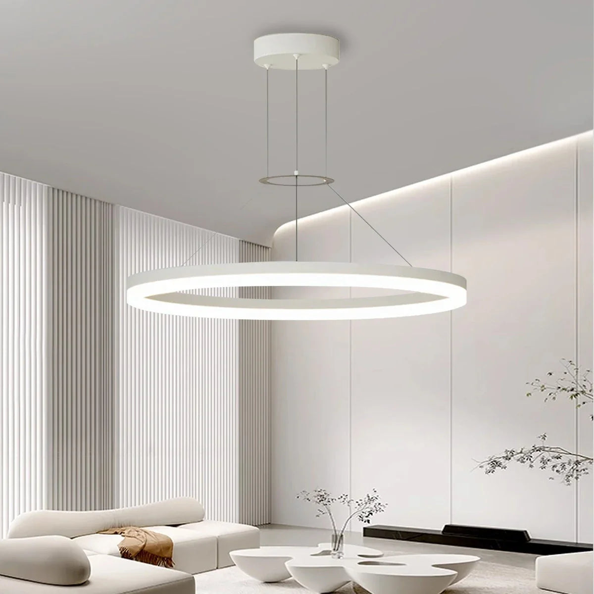 Modern Circular LED Pendant - Minimalist Halo Hanging Light for Living Room & Kitchen Island