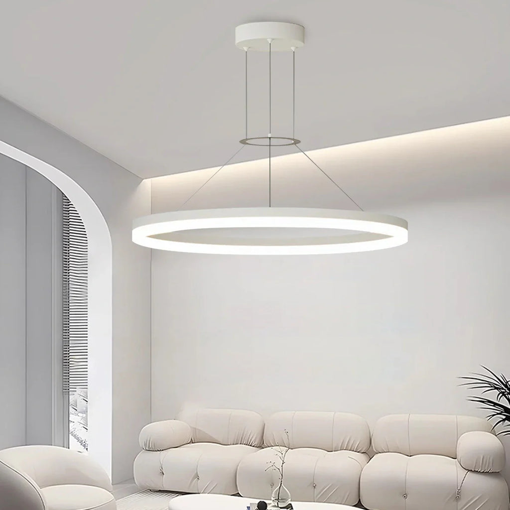 Modern Circular LED Pendant - Minimalist Halo Hanging Light for Living Room & Kitchen Island