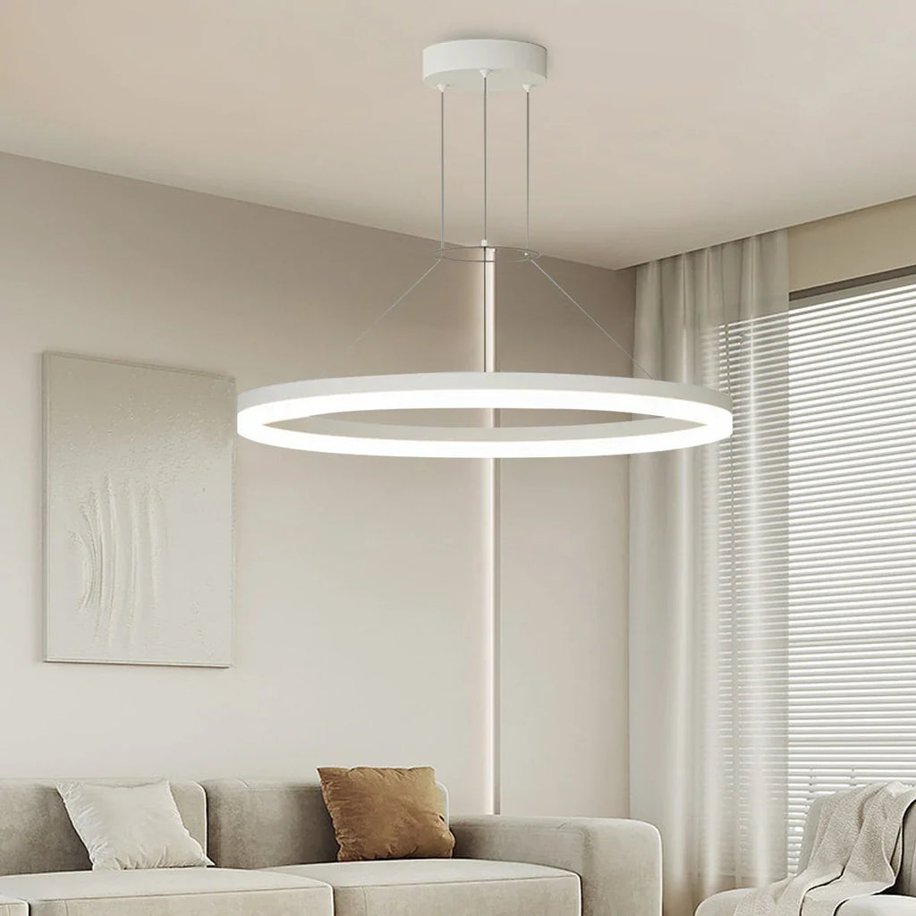 Modern Circular LED Pendant - Minimalist Halo Hanging Light for Living Room & Kitchen Island