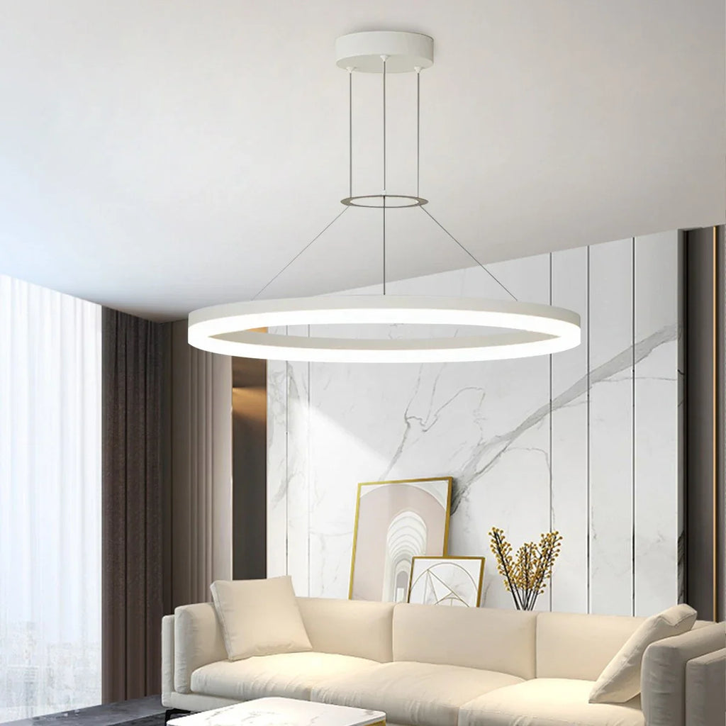 Modern Circular LED Pendant - Minimalist Halo Hanging Light for Living Room & Kitchen Island