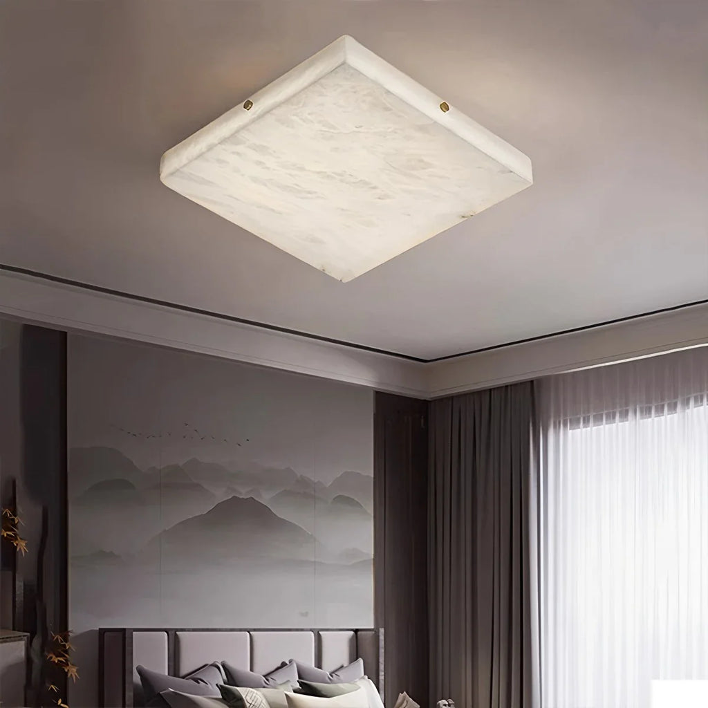 Ultra-Slim Alabaster Ceiling Light - Luxury Spanish Stone Square Flush Mount for Bedroom