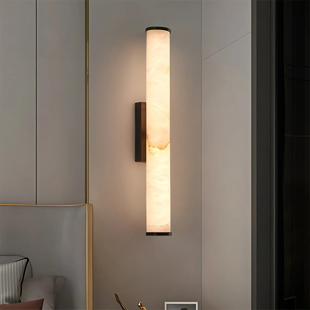 Modern Spanish Alabaster Sconce - Luxury Cylindrical Natural Stone Wall Light for Hallway & Bedroom