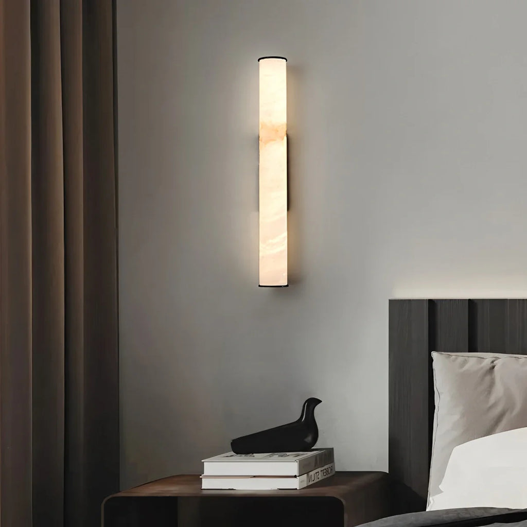 Modern Spanish Alabaster Sconce - Luxury Cylindrical Natural Stone Wall Light for Hallway & Bedroom